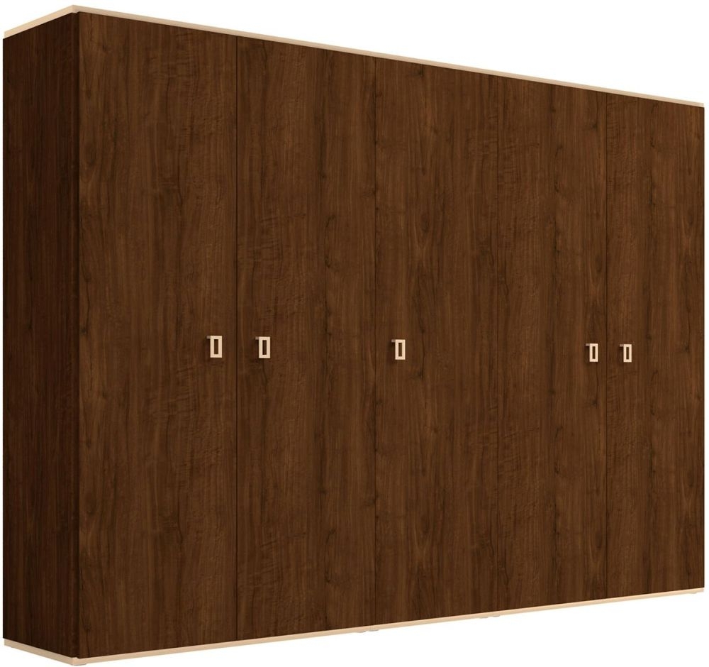 Product photograph of Modern Eva Walnut Italian 5 Door Wardrobe With Gold Trim from Choice Furniture Superstore.